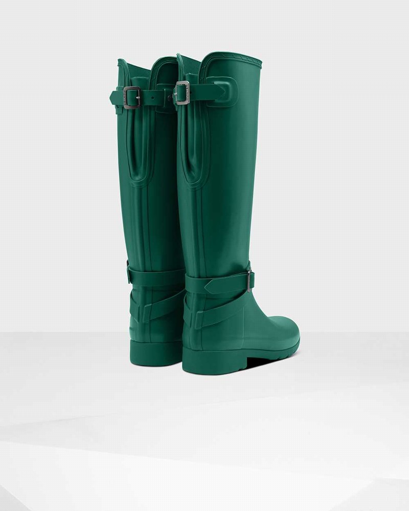 Hunter Refined Slim Fit Adjustable Tall Women Rain Boots Green | 92728419