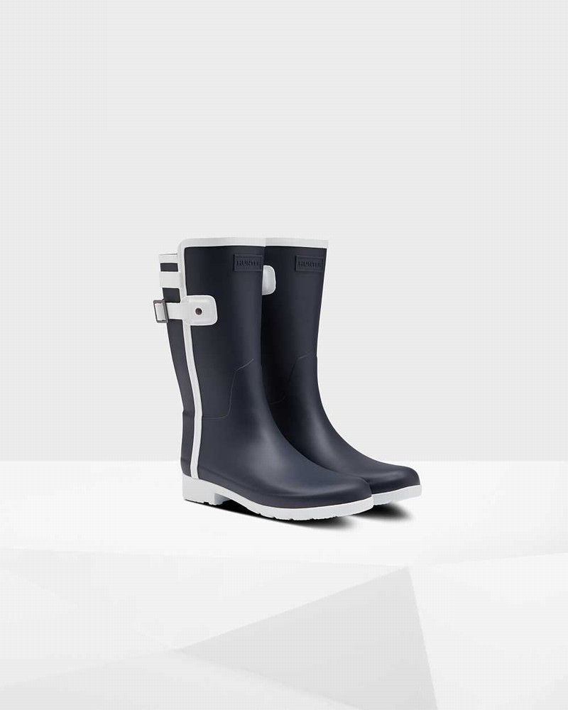 Hunter Refined Slim Fit Contrast Short Mid-Calf Women Rain Boots Navy | 462127546