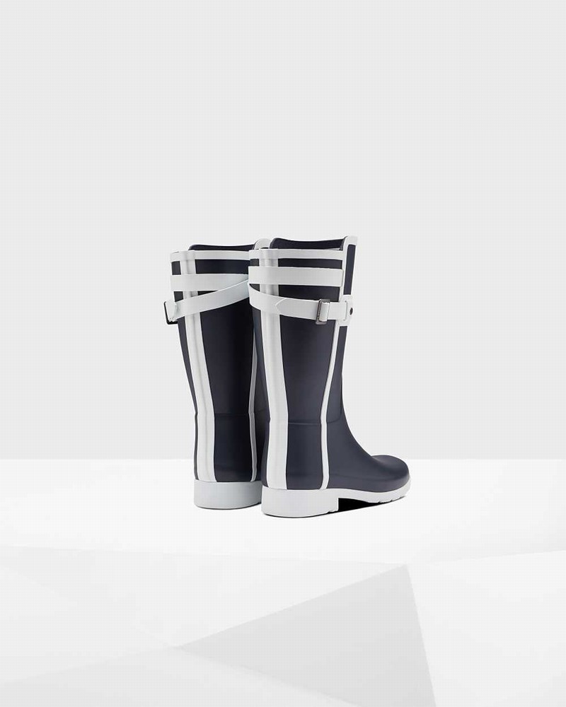 Hunter Refined Slim Fit Contrast Short Mid-Calf Women Rain Boots Navy | 462127546