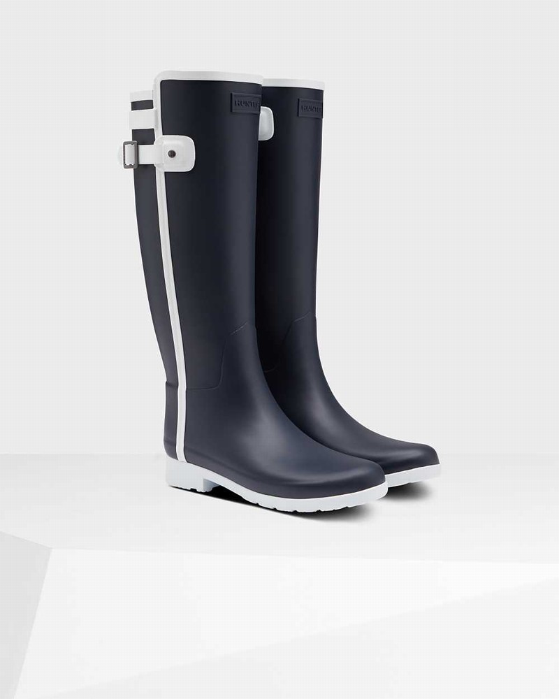 Hunter Refined Slim Fit Contrast Tall Women Rain Boots Navy | 232292129