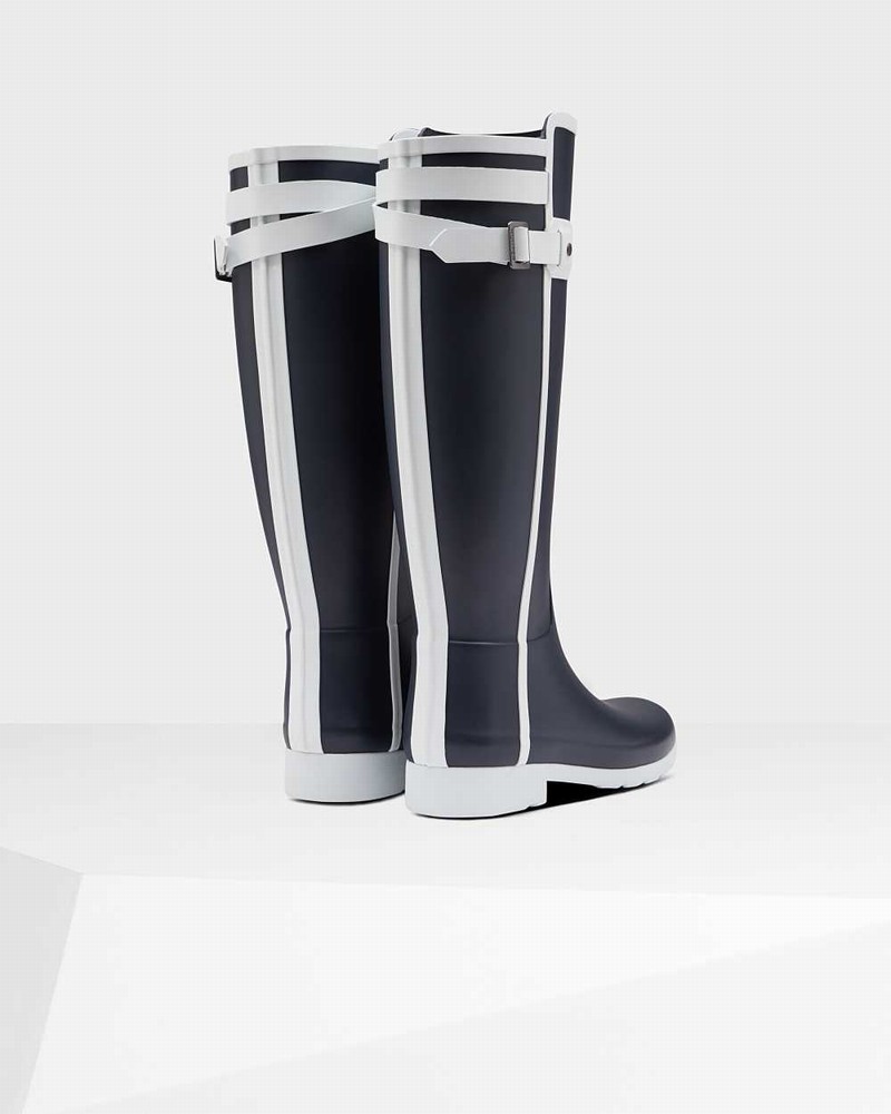 Hunter Refined Slim Fit Contrast Tall Women Rain Boots Navy | 232292129
