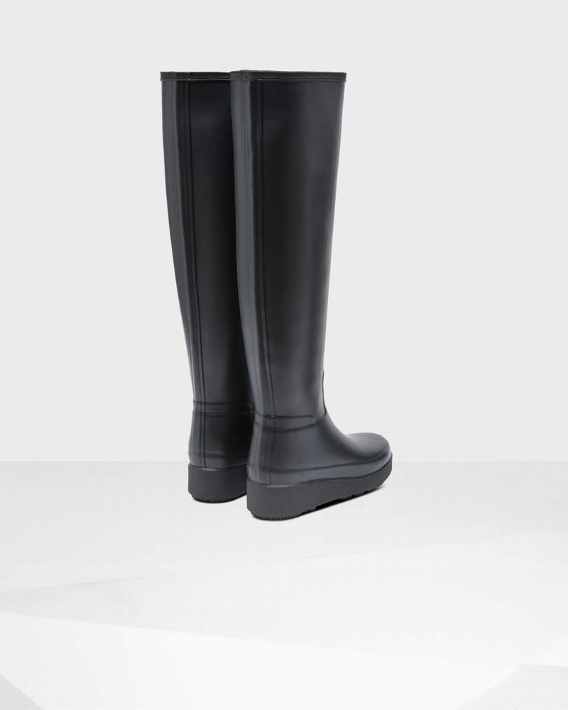 Hunter Refined Slim Fit Creeper Knee-High Women Rain Boots Black | 361492642