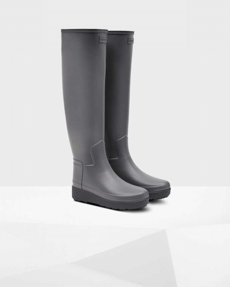 Hunter Refined Slim Fit Creeper Knee-High Women Wellington Boots Black | 675846520