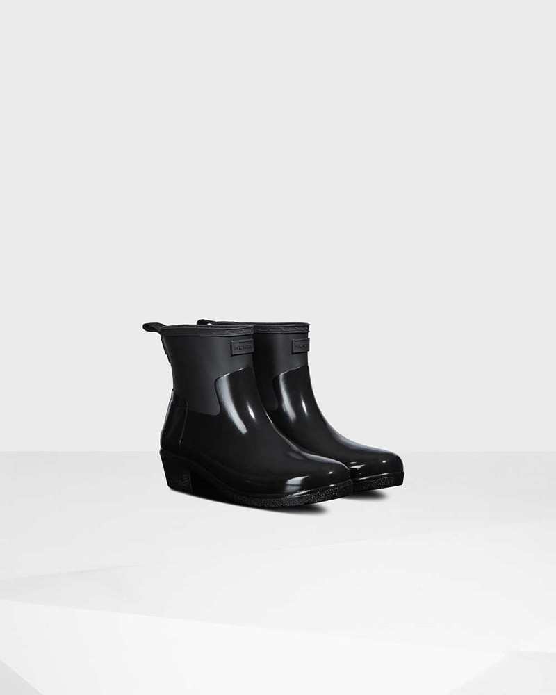 Hunter Refined Slim Fit Low Heel Duo Women Ankle Boots Black | 272444230