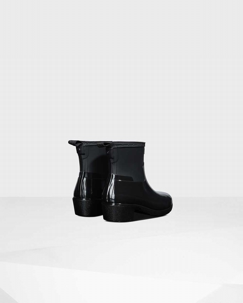 Hunter Refined Slim Fit Low Heel Duo Women Ankle Boots Black | 272444230
