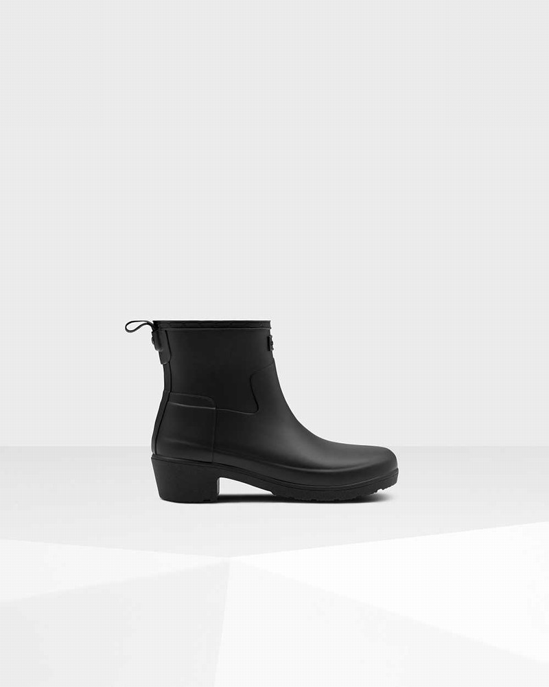 Hunter Refined Slim Fit Low Heel Women Ankle Boots Black | 747479351