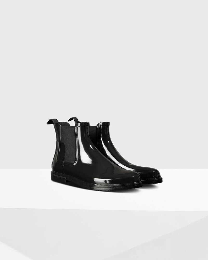 Hunter Refined Slim Fit Men Chelsea Boots Black | 802539283