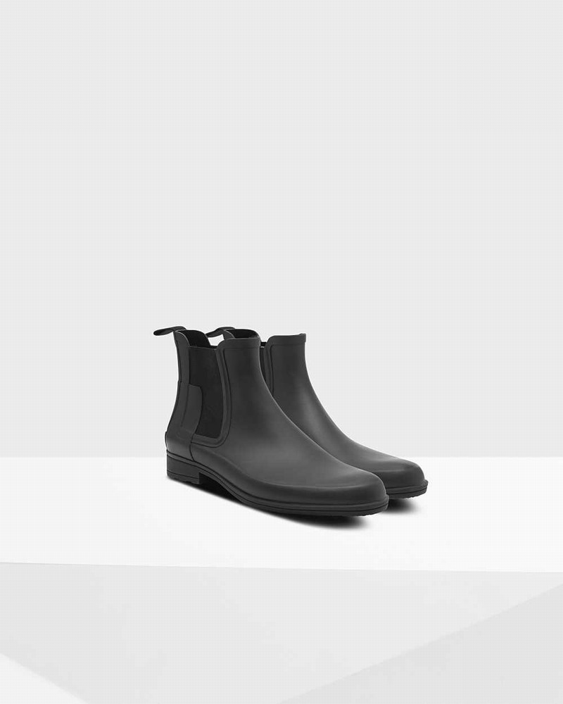 Hunter Refined Slim Fit Men Chelsea Boots Black | 180312206