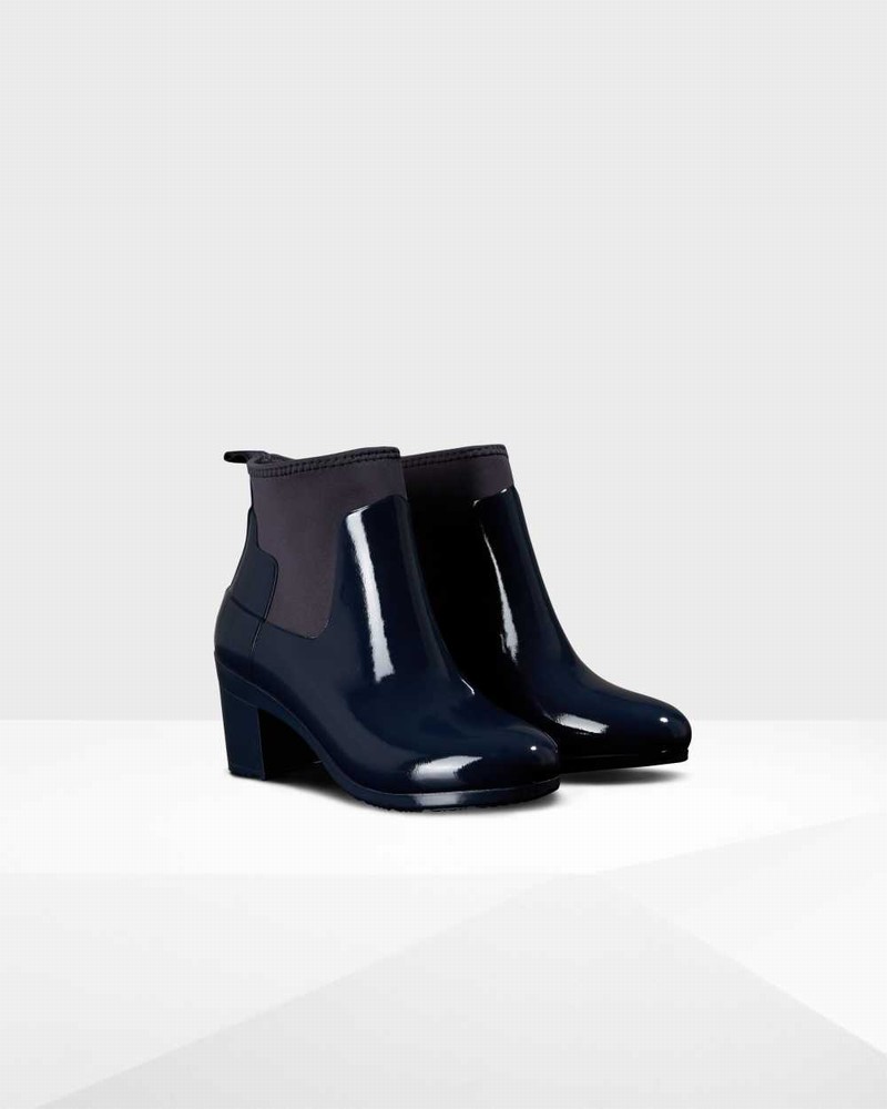 Hunter Refined Slim Fit Mid Heel Women Chelsea Boots Navy | 573507154