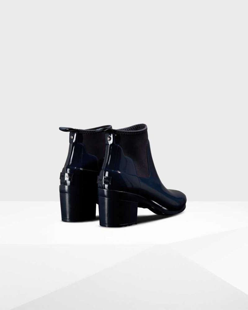 Hunter Refined Slim Fit Mid Heel Women Chelsea Boots Navy | 573507154