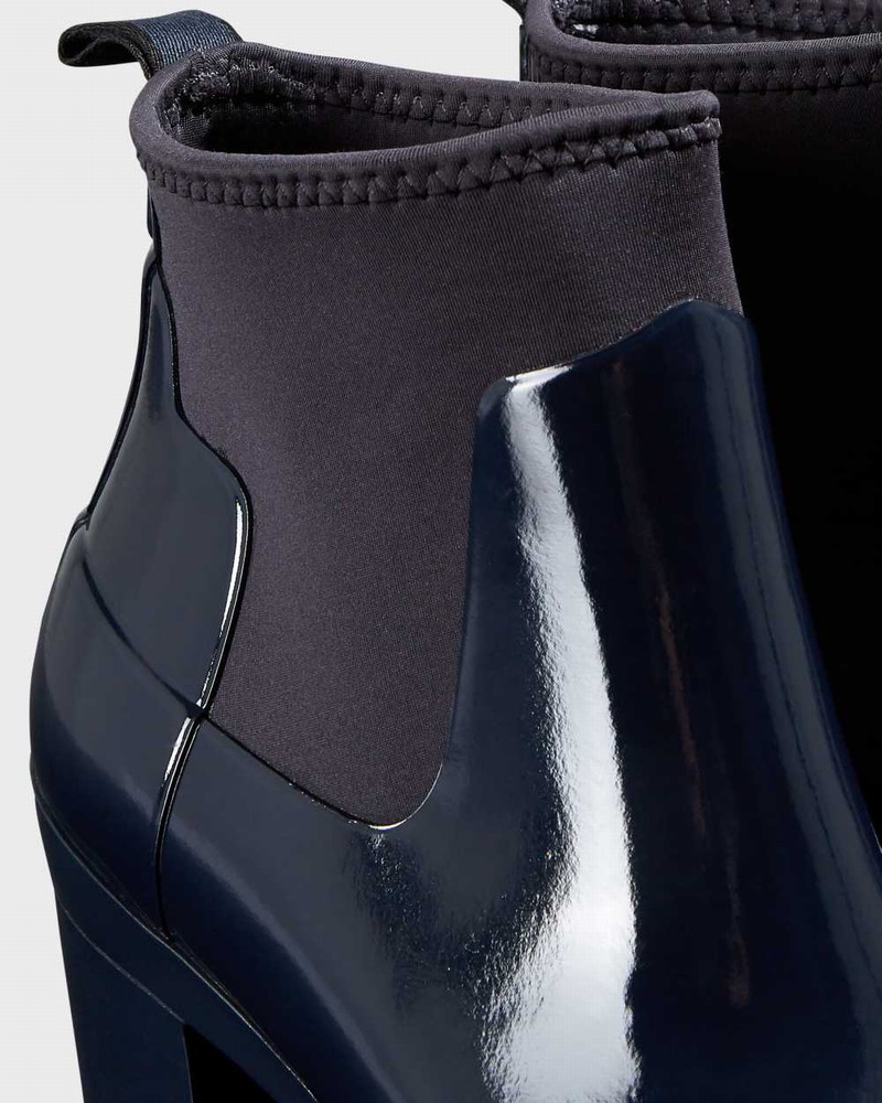 Hunter Refined Slim Fit Mid Heel Women Chelsea Boots Navy | 573507154