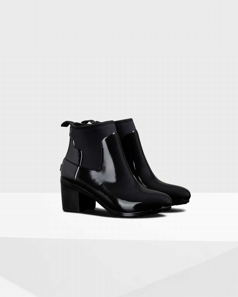 Hunter Refined Slim Fit Mid Heel Women Chelsea Boots Black | 156482941