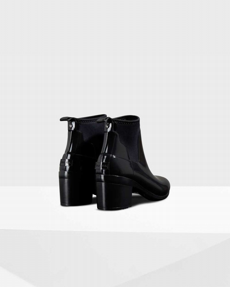 Hunter Refined Slim Fit Mid Heel Women Chelsea Boots Black | 156482941