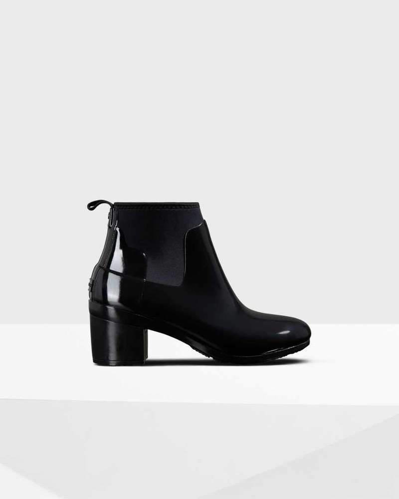 Hunter Refined Slim Fit Mid Heel Women Chelsea Boots Black | 156482941