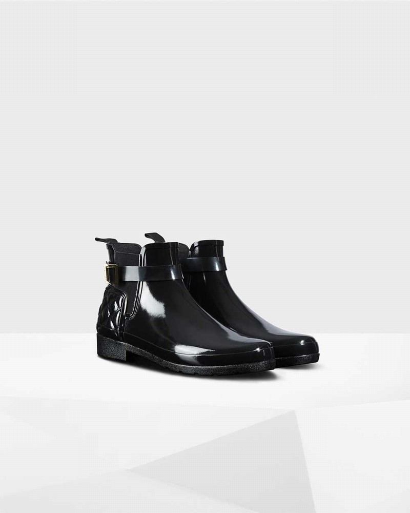Hunter Refined Slim Fit Quilted Women Chelsea Boots Black | 482754248