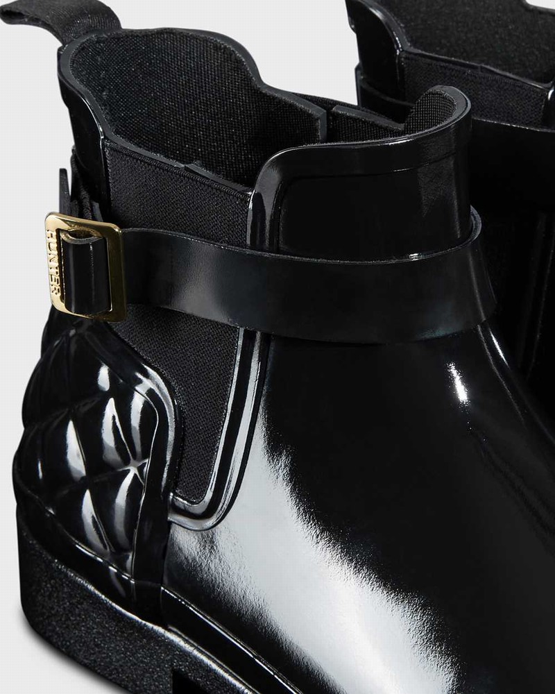 Hunter Refined Slim Fit Quilted Women Chelsea Boots Black | 482754248