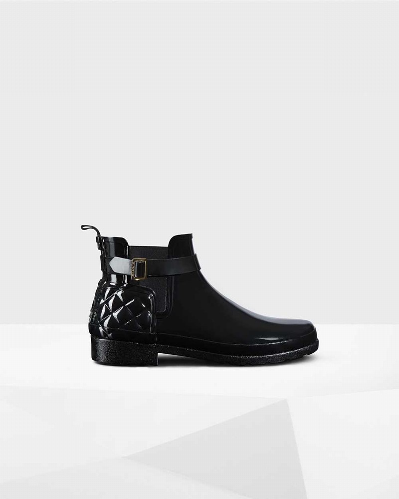 Hunter Refined Slim Fit Quilted Women Chelsea Boots Black | 482754248