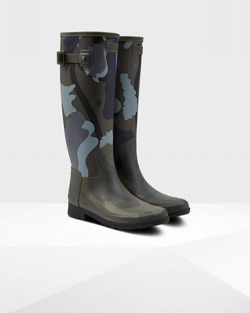 Hunter Refined Slim Fit Rockpool Camo Gum Tall Women Rain Boots Olive | 784825614