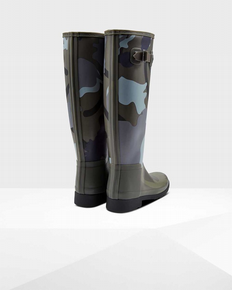 Hunter Refined Slim Fit Rockpool Camo Gum Tall Women Rain Boots Olive | 784825614