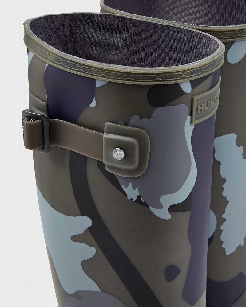 Hunter Refined Slim Fit Rockpool Camo Gum Tall Women Rain Boots Olive | 784825614