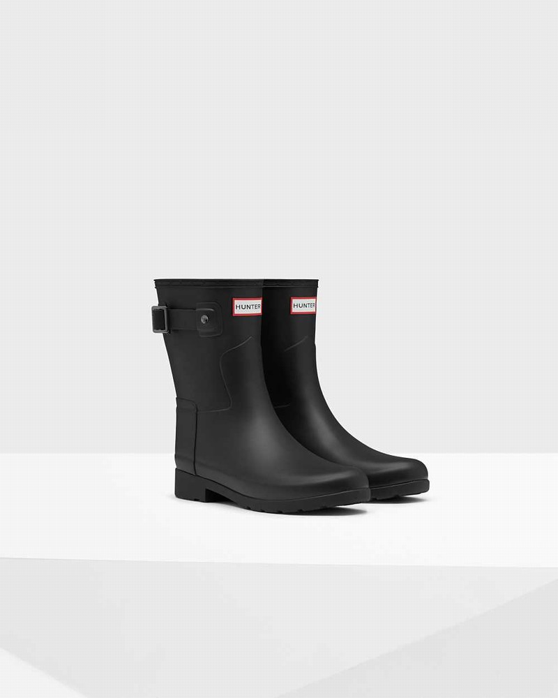 Hunter Refined Slim Fit Short Mid-Calf Women Short Boots Black | 990358716