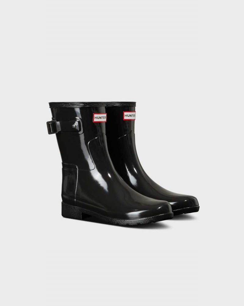 Hunter Refined Slim Fit Short Mid-Calf Women Short Boots Black | 641606826