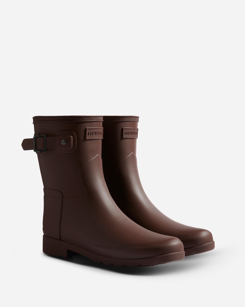 Hunter Refined Slim Fit Short Women Wellington Boots Brown | 518776564