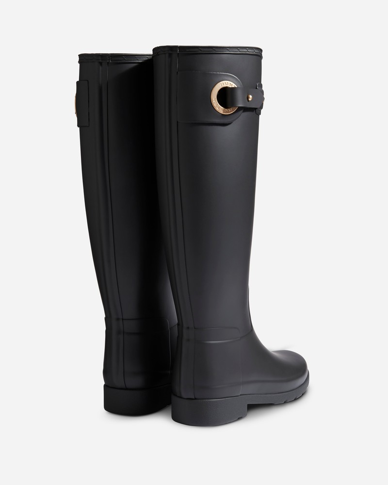 Hunter Refined Slim Fit Tall Eyelet Buckle Women Wellington Boots Black | 665547628