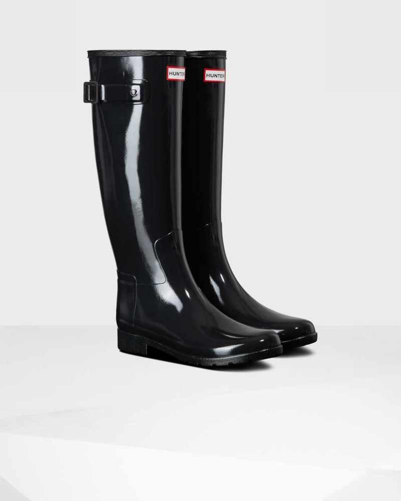 Hunter Refined Slim Fit Tall Women Wellington Boots Black | 739564805