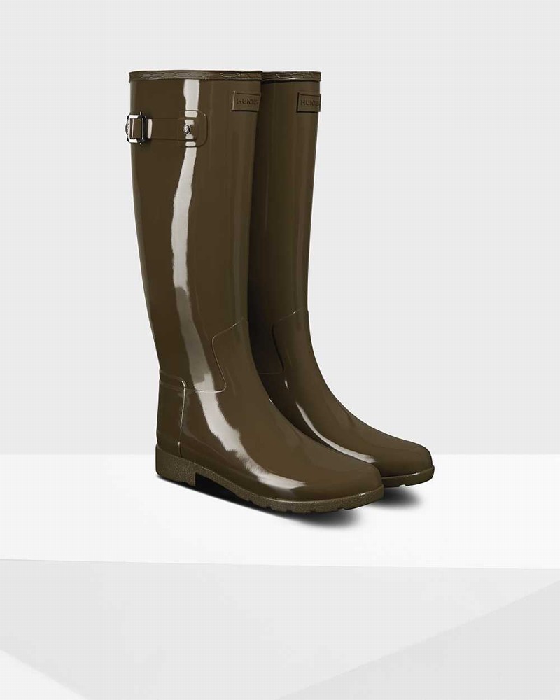 Hunter Refined Slim Fit Tall Women Wellington Boots Olive | 78833795