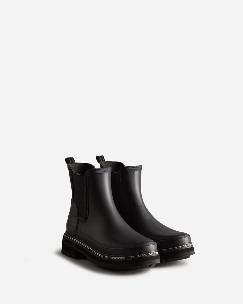 Hunter Refined Stitch Detail Women Chelsea Boots Black | 598836561