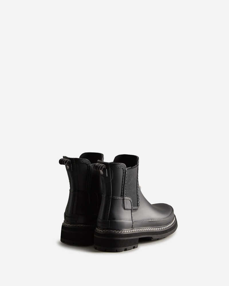 Hunter Refined Stitch Detail Women Chelsea Boots Black | 598836561