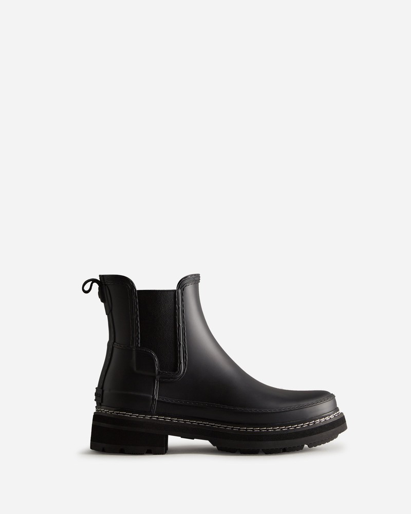 Hunter Refined Stitch Detail Women Chelsea Boots Black | 598836561