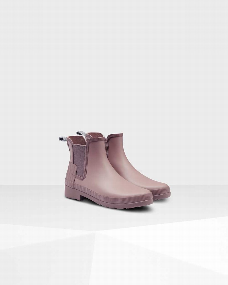 Hunter Refined Texture Block Slim Fit Women Chelsea Boots Purple | 305675176