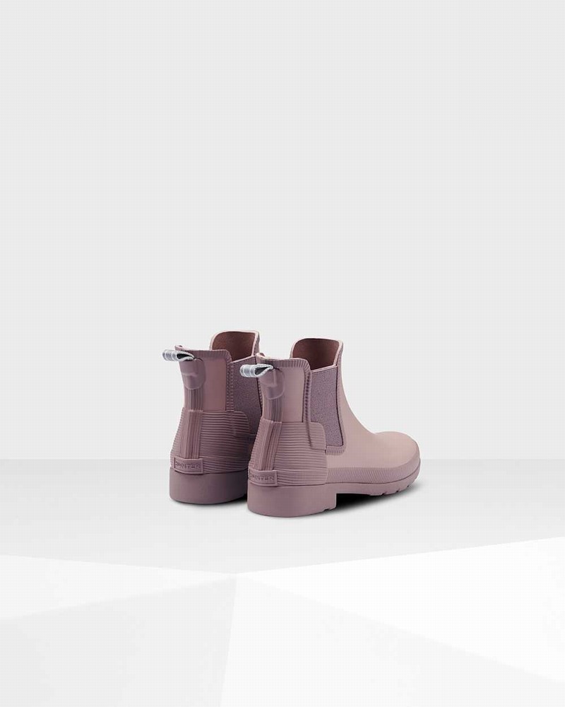 Hunter Refined Texture Block Slim Fit Women Chelsea Boots Purple | 305675176