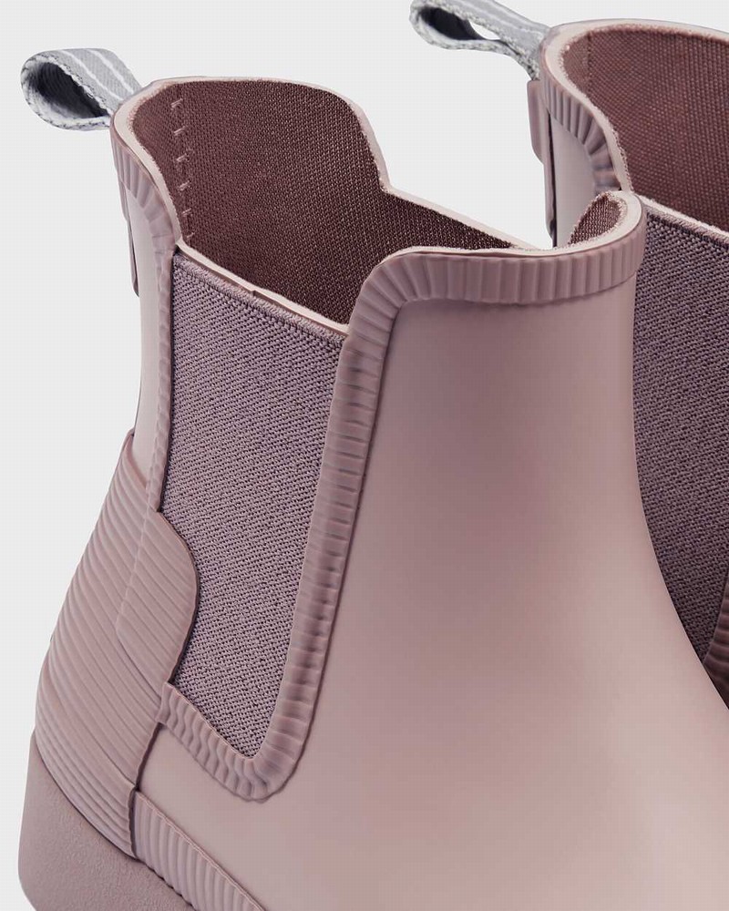 Hunter Refined Texture Block Slim Fit Women Chelsea Boots Purple | 305675176