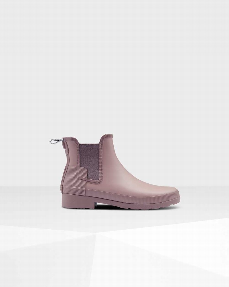 Hunter Refined Texture Block Slim Fit Women Chelsea Boots Purple | 305675176