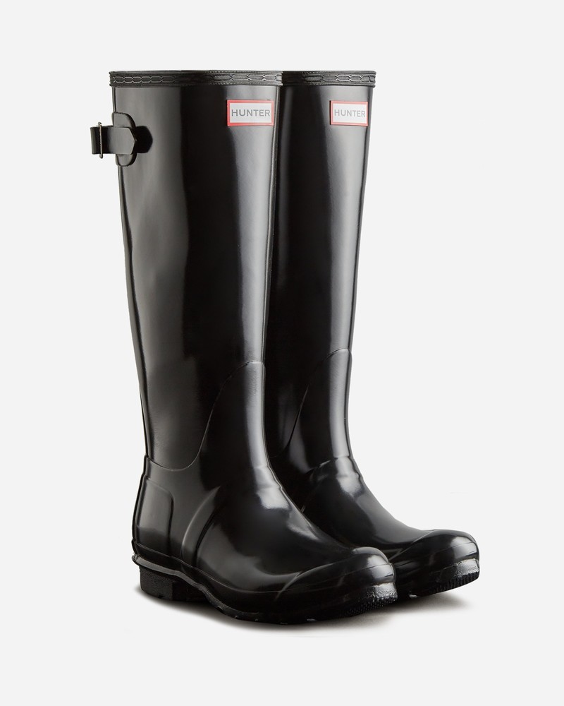 Hunter Tall Back Adjustable Gloss Women Wellington Boots Black | 816535412
