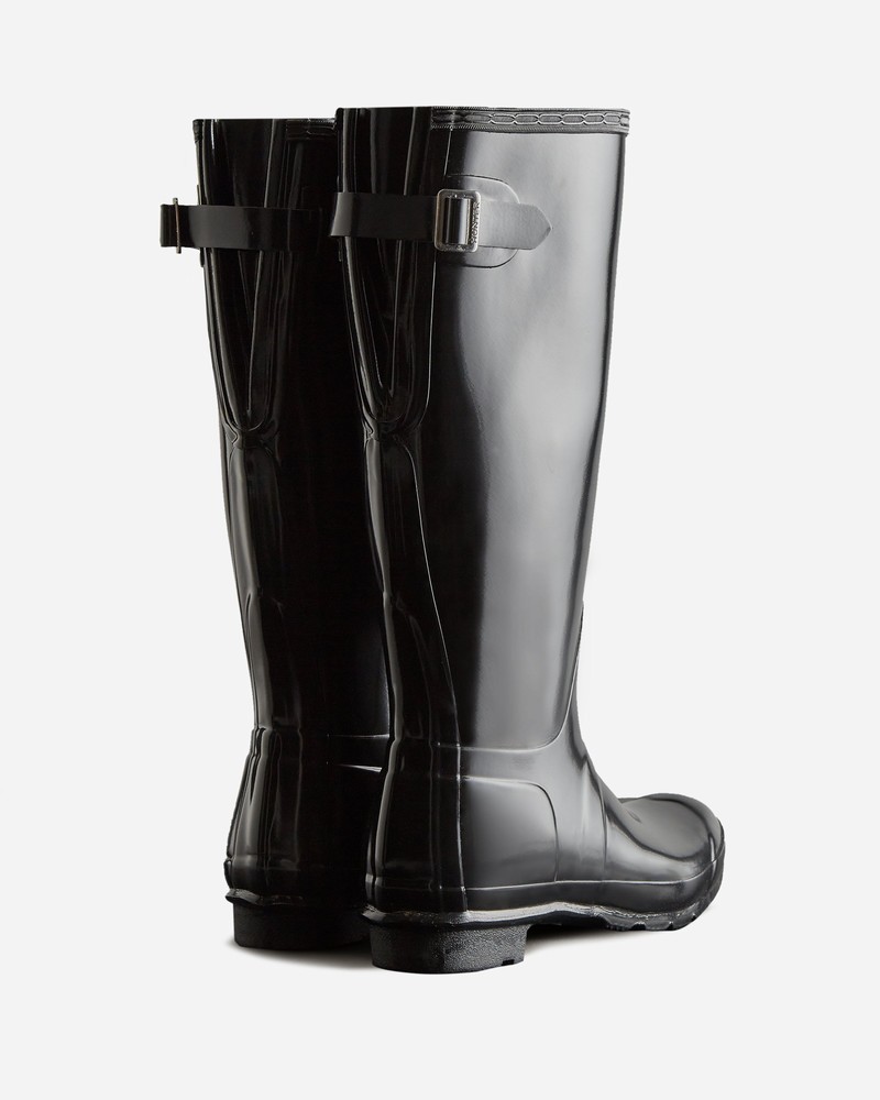 Hunter Tall Back Adjustable Gloss Women Wellington Boots Black | 816535412