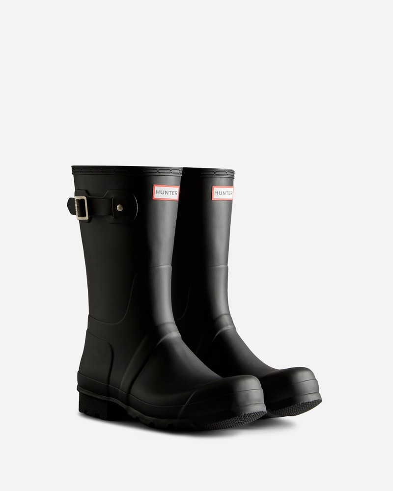 Hunter Tri-Colour Logo Backstrap Short Men Wellington Boots Black | 802763831