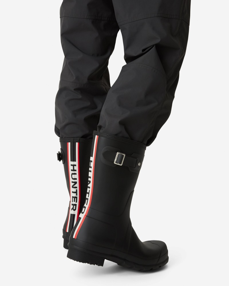 Hunter Tri-Colour Logo Backstrap Short Men Wellington Boots Black | 802763831