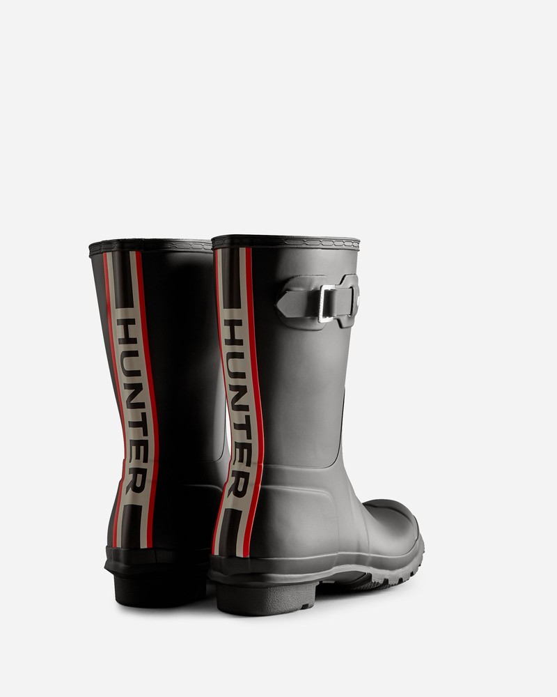 Hunter Tri-Colour Logo Backstrap Short Women Wellington Boots Black | 819532961