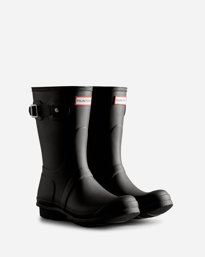 Hunter Tri-Colour Logo Backstrap Short Women Wellington Boots Black | 819532961