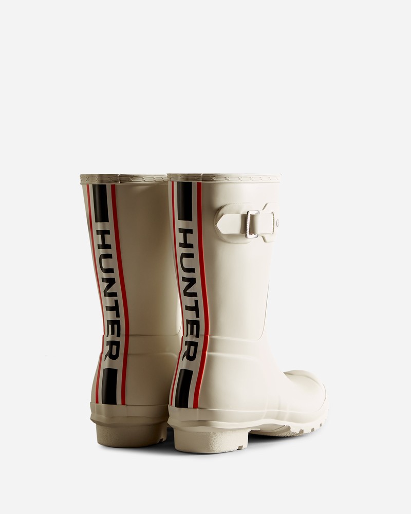 Hunter Tri-Colour Logo Backstrap Short Women Wellington Boots White | 89656549