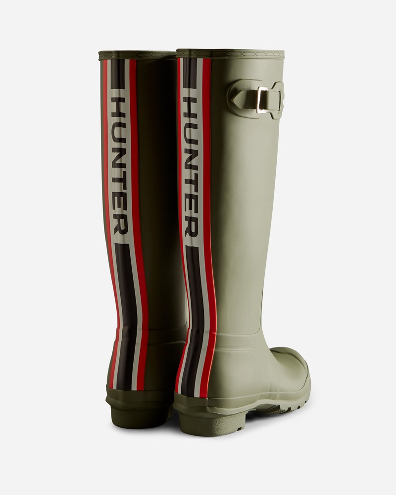Hunter Tri-Colour Logo Backstrap Tall Women Wellington Boots Green | 844876703