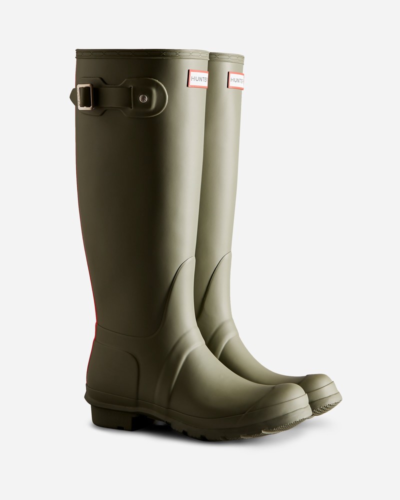 Hunter Tri-Colour Logo Backstrap Tall Women Wellington Boots Green | 844876703