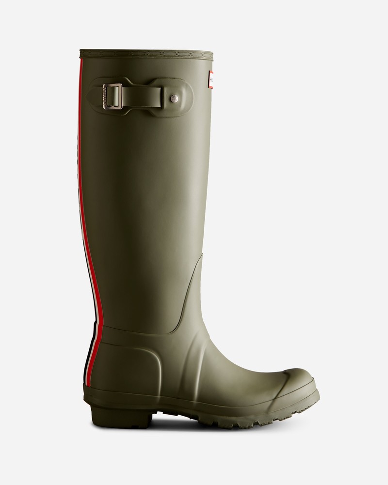Hunter Tri-Colour Logo Backstrap Tall Women Wellington Boots Green | 844876703