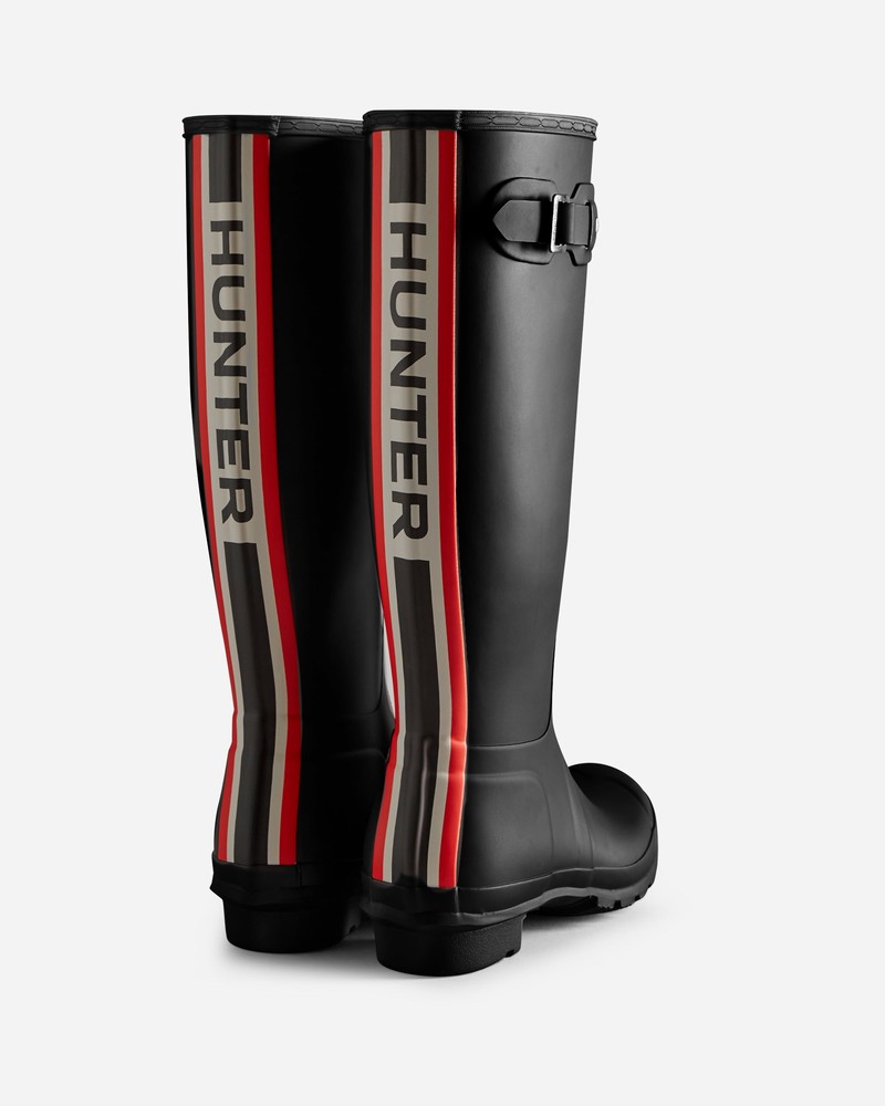 Hunter Tri-Colour Logo Backstrap Tall Women Wellington Boots Black | 676101842