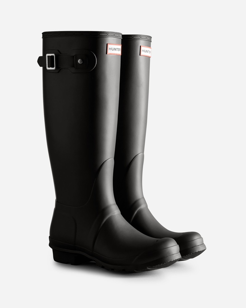 Hunter Tri-Colour Logo Backstrap Tall Women Wellington Boots Black | 676101842