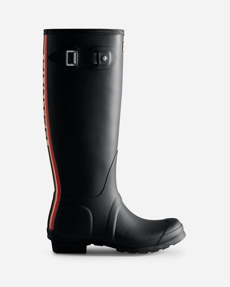 Hunter Tri-Colour Logo Backstrap Tall Women Wellington Boots Black | 676101842